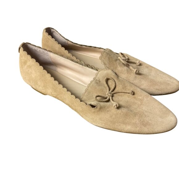 Kate Spade Jaen Suede Leather Scalloped Flats Loafers Bow Detail Sz 10 - Picture 1 of 12